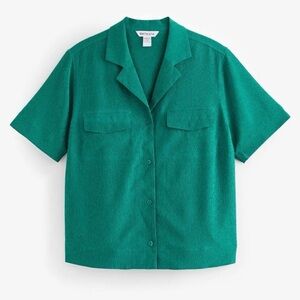 Athleta NWT Echo Top Short Sleeve Button Down Textured Quick Drying Green